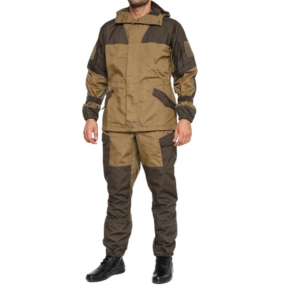 Close-up front view of the Gorka 3 Coyote tactical uniform for outdoor use.