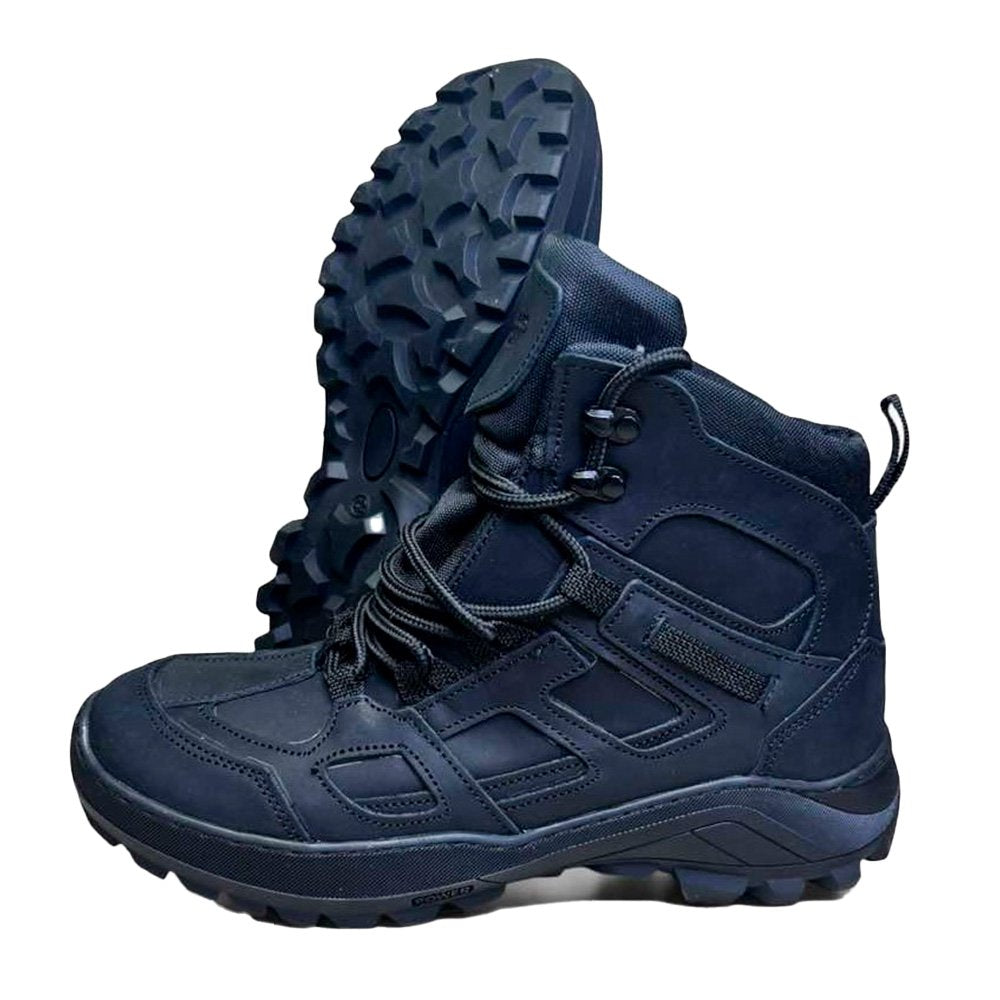 Black tactical combat boots for military and law enforcement, heavy-duty design with protective toe, suitable for cold and wet weathe