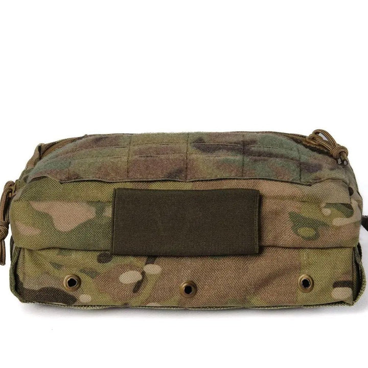 multicam molle pouch back view with velcro panel and drainage holes
