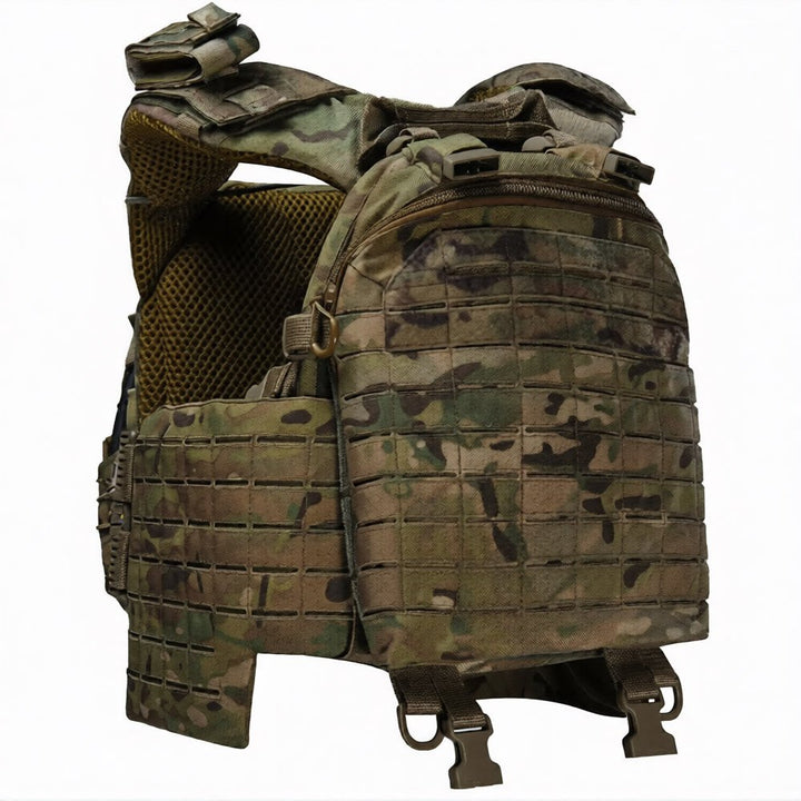 Multicam military plate carrier with triple mag pouches and MOLLE webbing