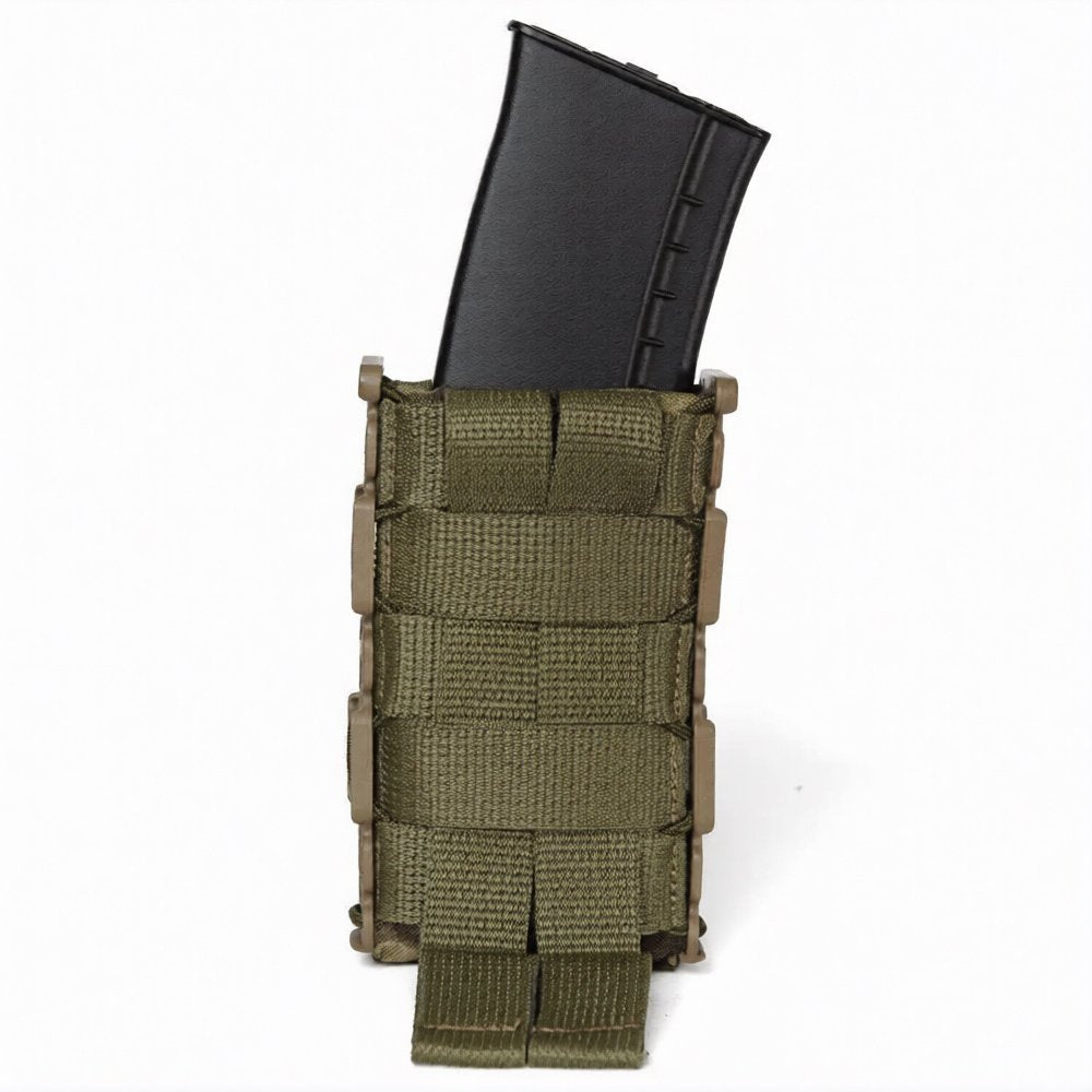 Rear view of multicam magazine pouch with MOLLE attachment straps