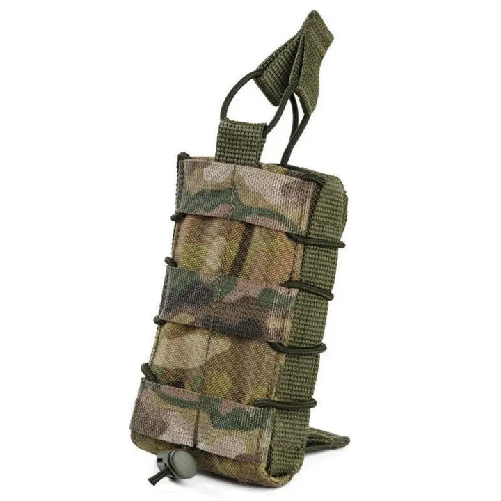 Multicam single AK / AR magazine pouch with elastic retention cords and MOLLE panel