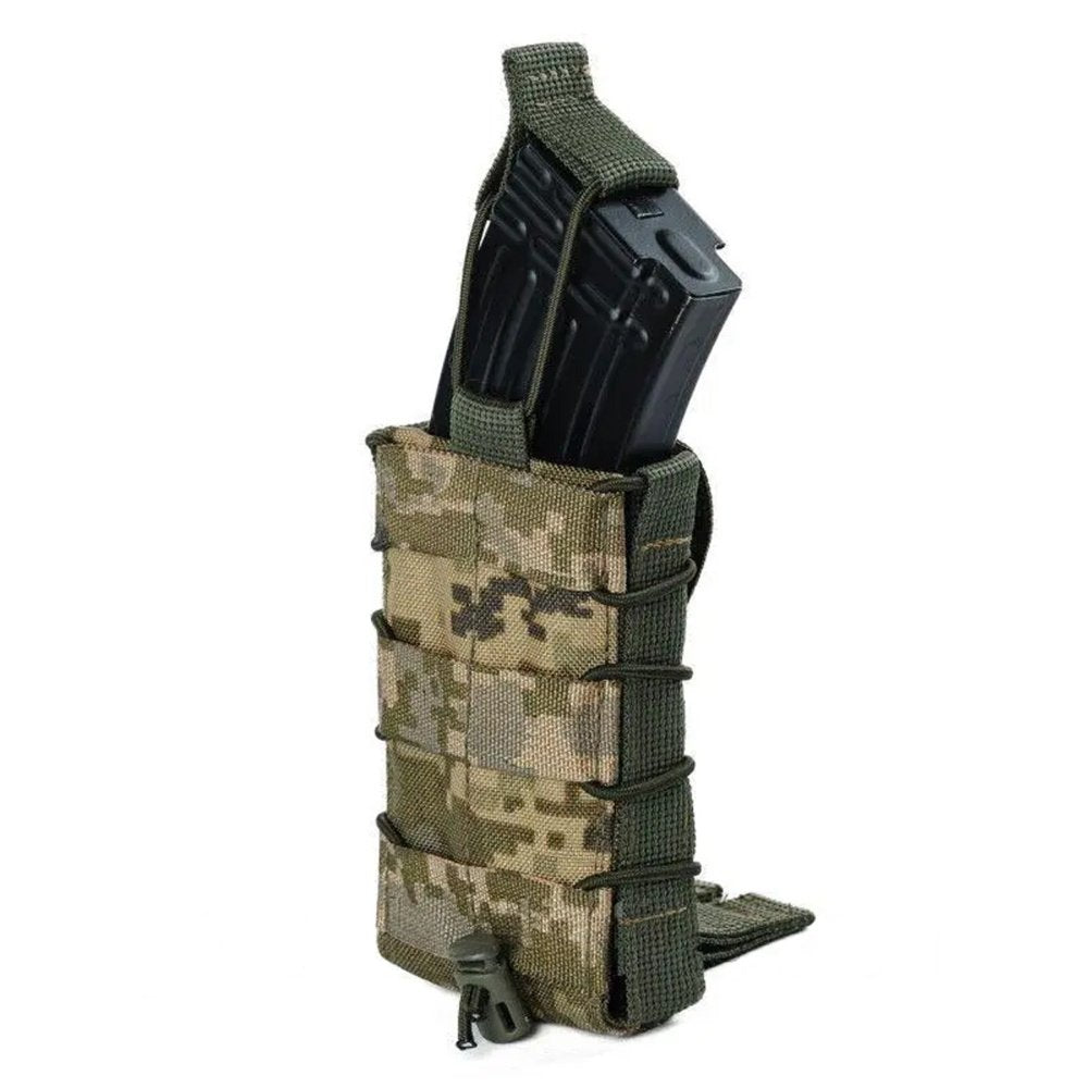 MM14 pixel AK AR mag pouch holding rifle magazine with open-top quick access design
