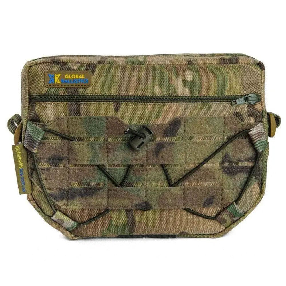 Front view of multicam tactical dangler pouch for plate carrier systems