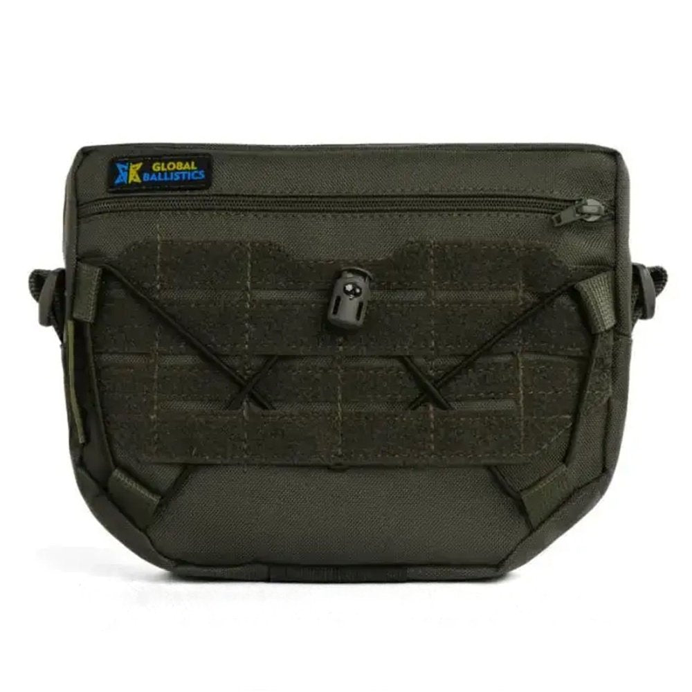 Front view of olive dangler pouch for tactical plate carrier vest
