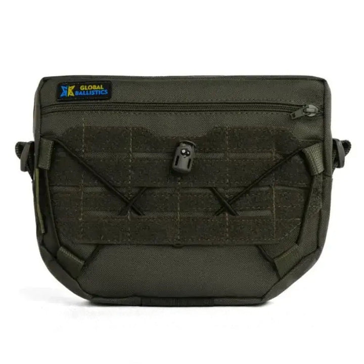 Front view of olive dangler pouch for tactical plate carrier vest
