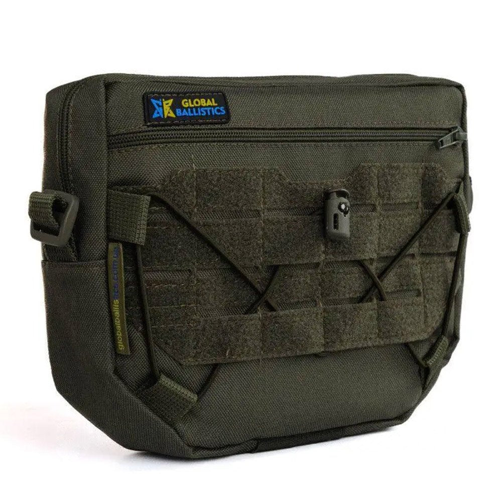 Olive tactical drop pouch with MOLLE system and elastic retention cords