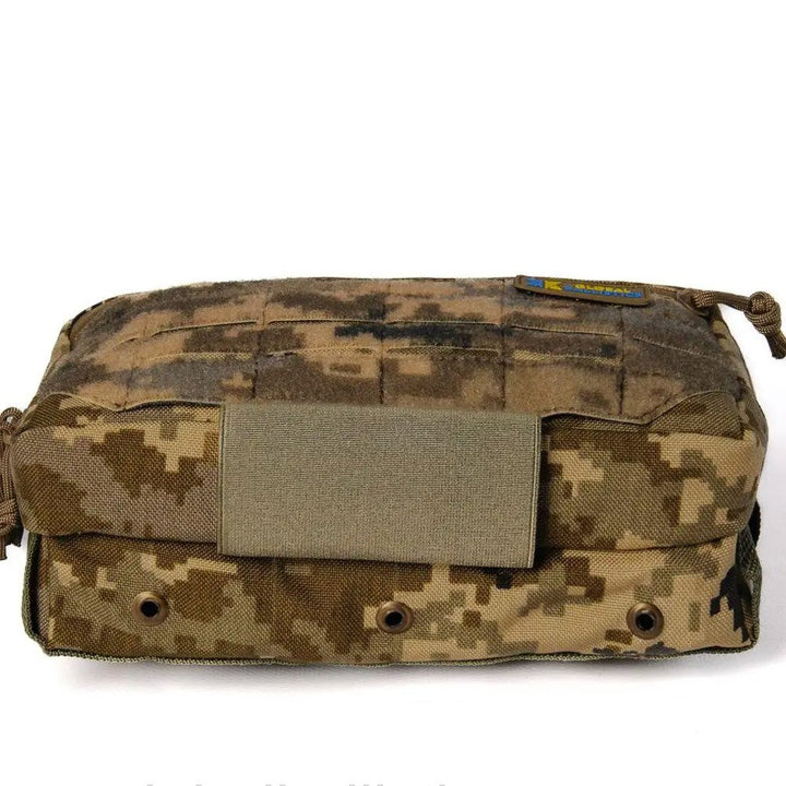 rear view molle pouch pixel camo with velcro panel and mounting system