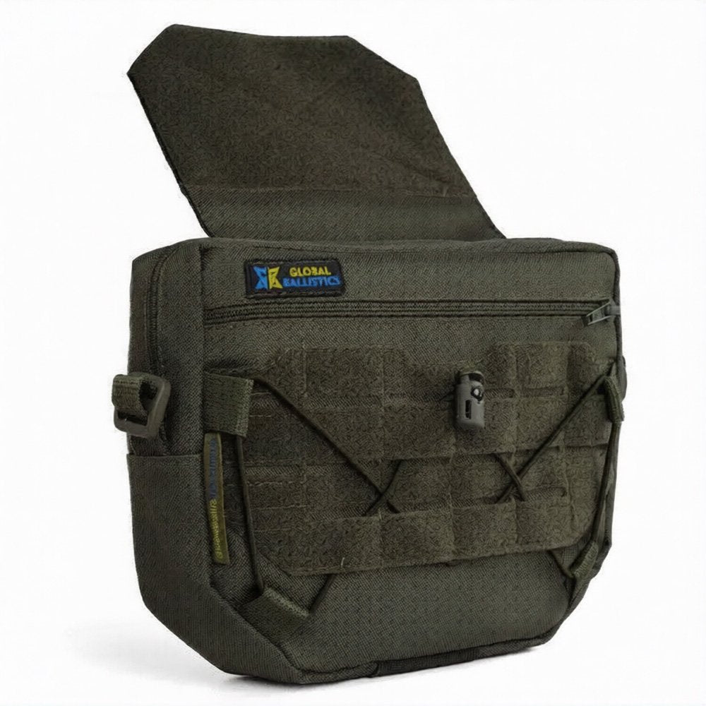 Olive tactical dangler pouch for plate carrier with MOLLE webbing and VELCRO mounting panel