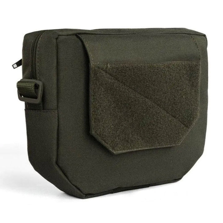 Rear side of olive tactical dangler pouch with VELCRO attachment panel