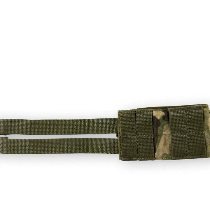 Multicam radio pouch with long MOLLE attachment strap