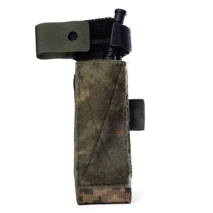 Pixel tactical pouch for CAT tourniquet with retention strap and MOLLE attachment