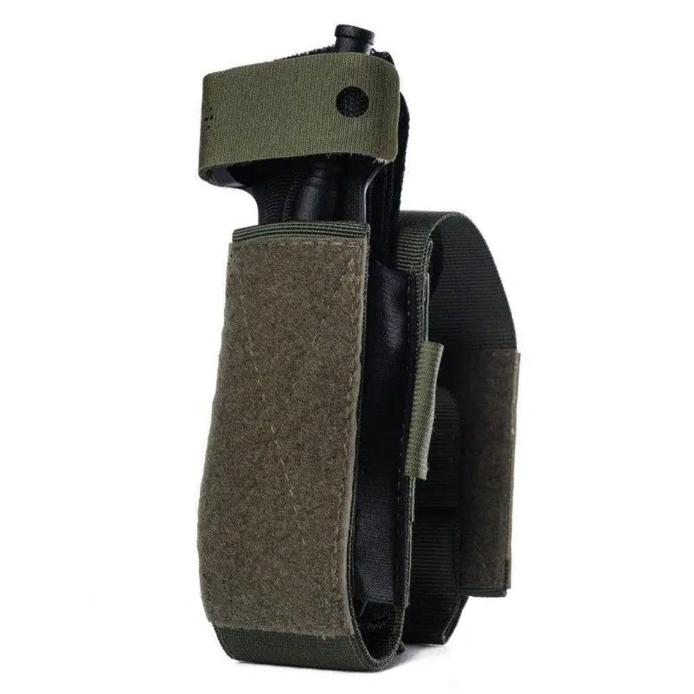 Olive tactical pouch holding a CAT tourniquet with side retention system