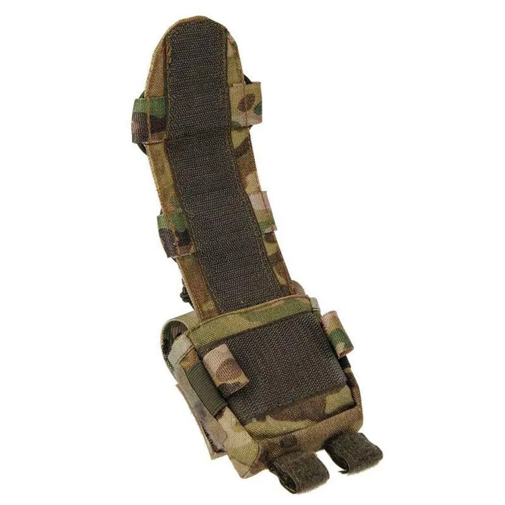 Rear side of multicam counterweight pouch with hook and loop attachment panel