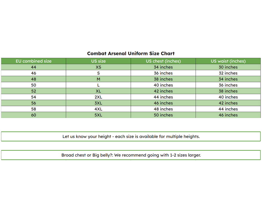 Gorka 4 Size chart