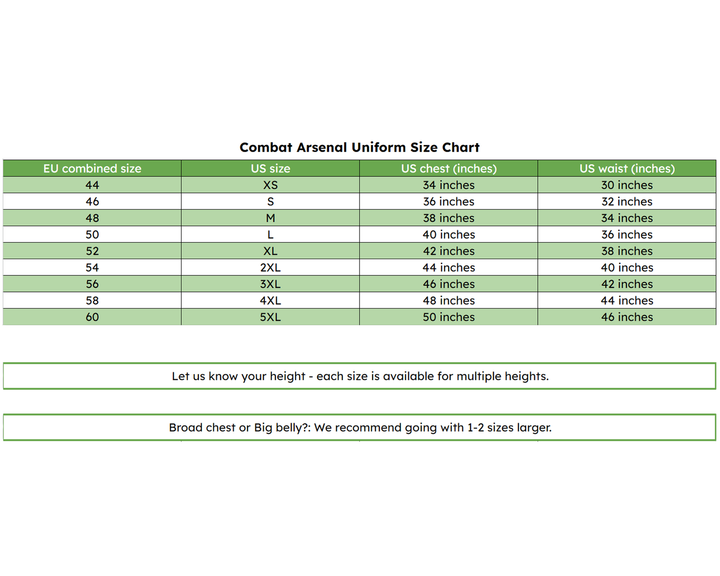 Gorka 4 Size chart