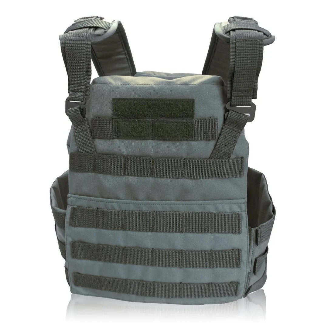 Tactical vest MOLLE webbing and stitching detail