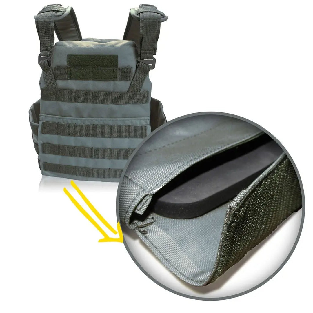 Close-up of front ID tag and MOLLE panel