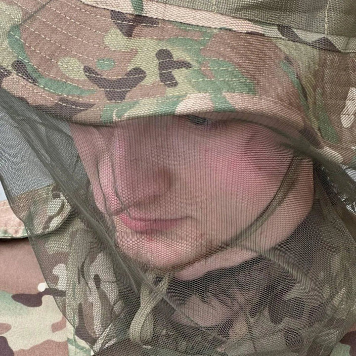 Side view of Ukrainian Army Multicam Panama Hat with mosquito net.