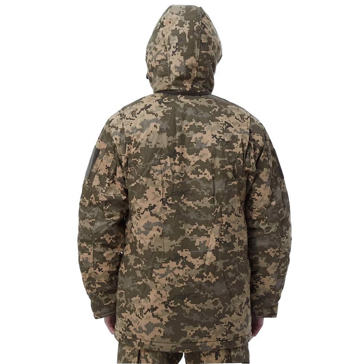 Back view of the Ukrainian Army Winter Coat displaying the complete pixel camo pattern.