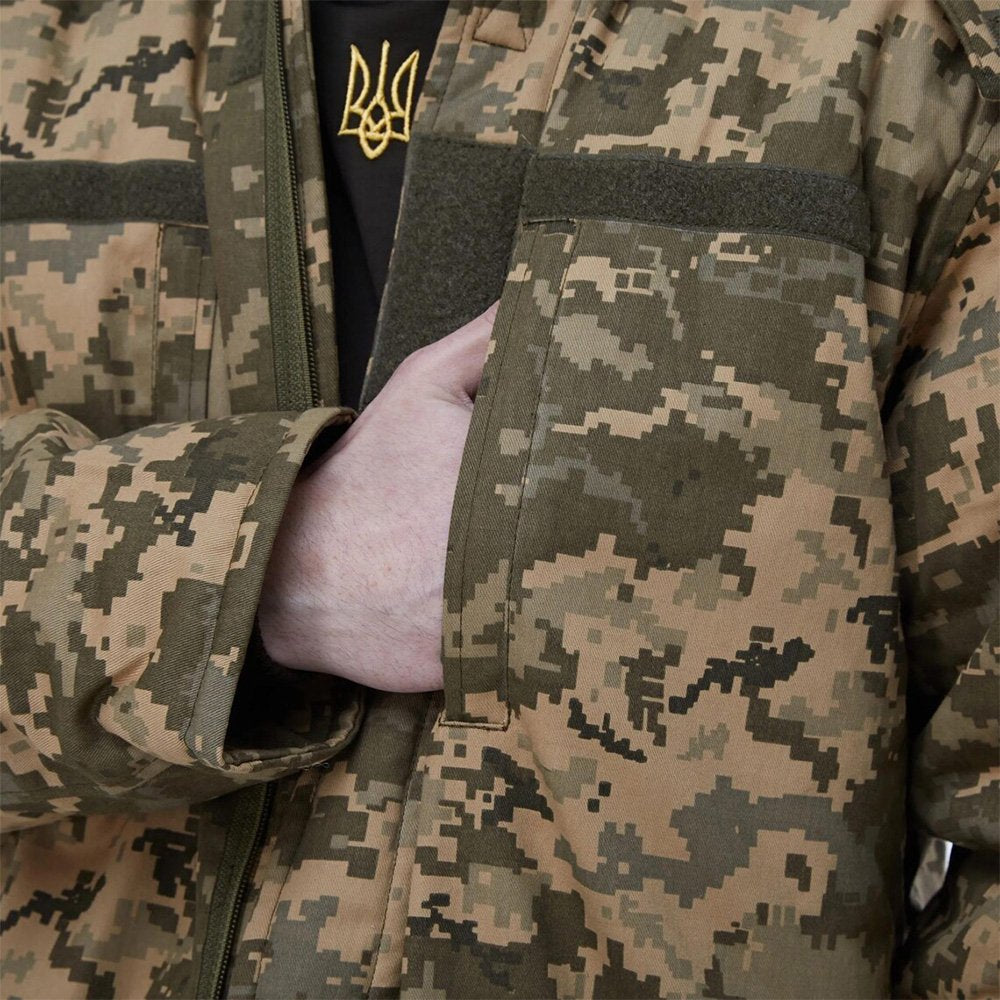 Close-up of the interior pocket and insulated lining of the Ukrainian Army Winter Coat.