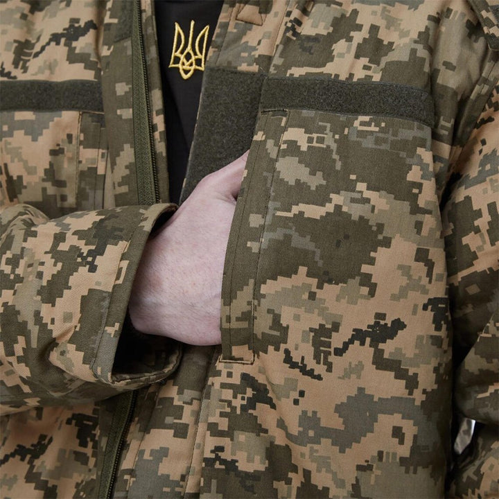 Close-up of the interior pocket and insulated lining of the Ukrainian Army Winter Coat.