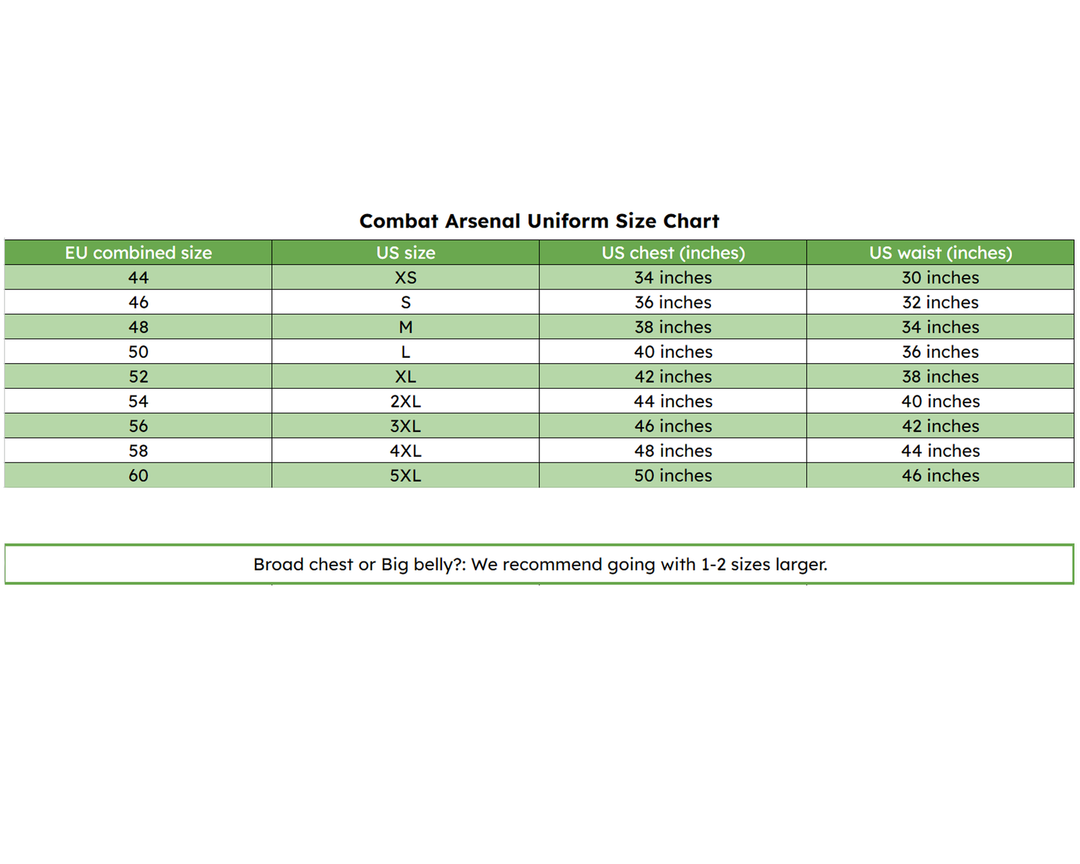 Uniform Size chart