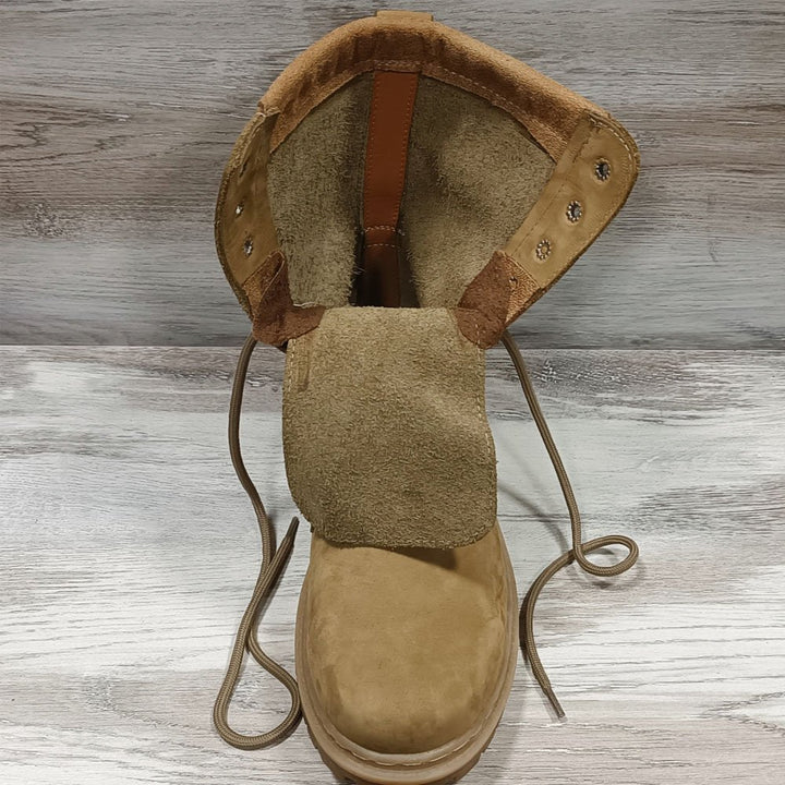 Front view of Ukrainian NATO beige combat boot with open tongue