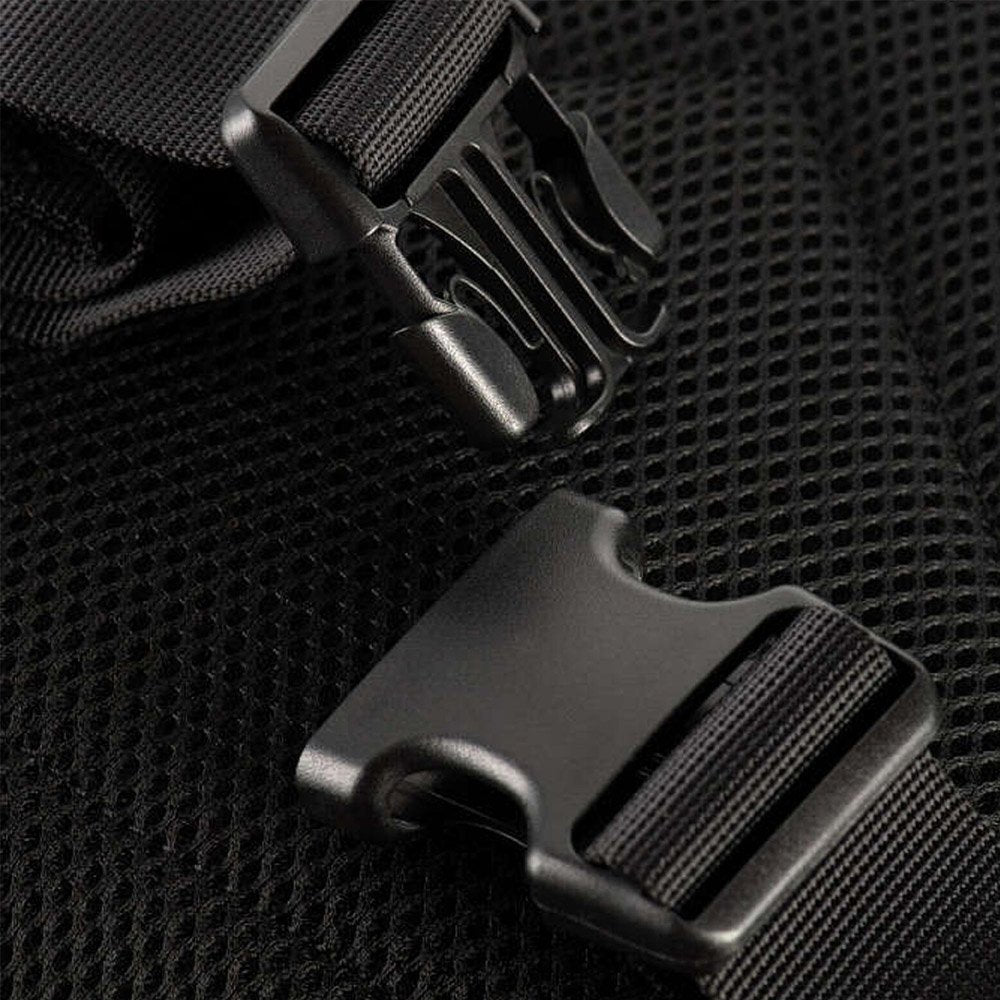 Close-up of a black tactical backpack&