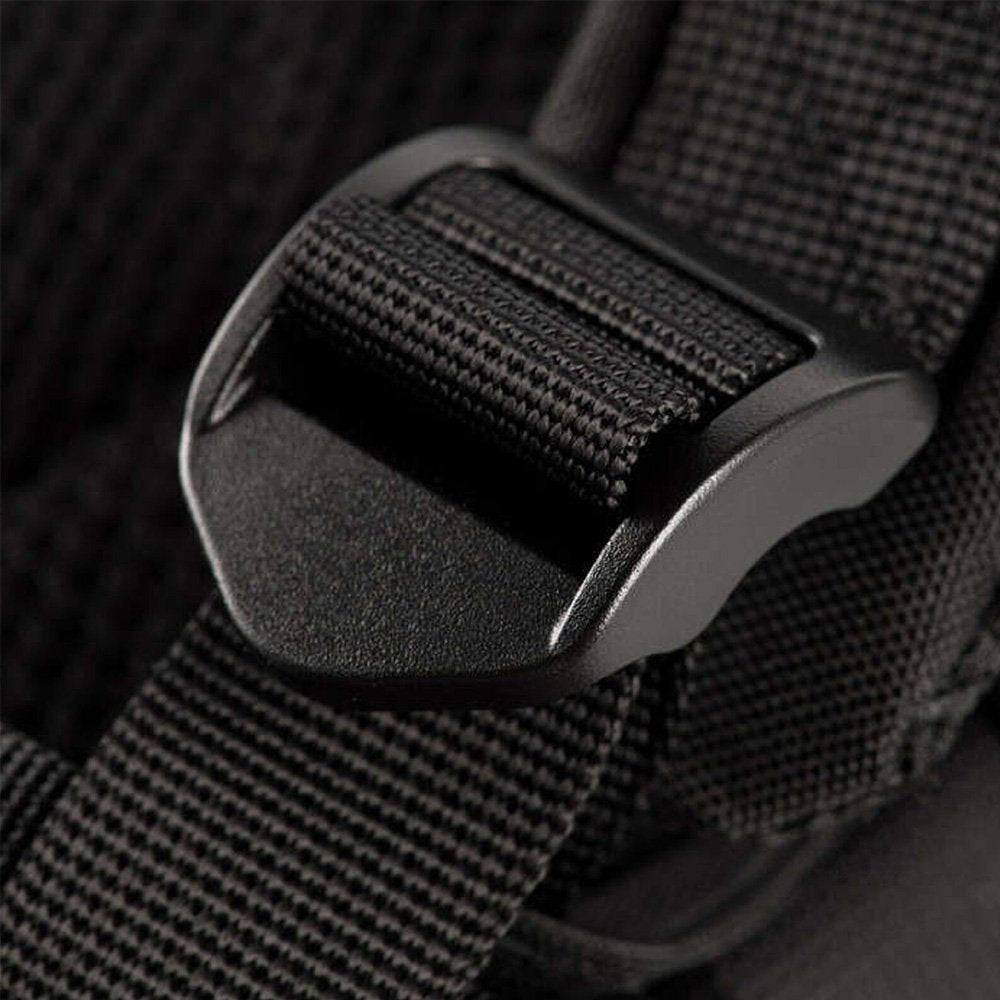Close-up of a black tactical backpack&