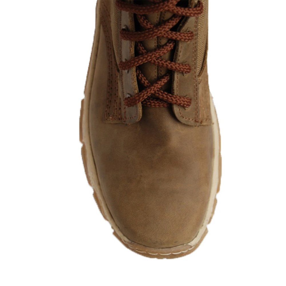 Close-up of the nubuck leather and mesh fabric of Coyote Brown Boots.