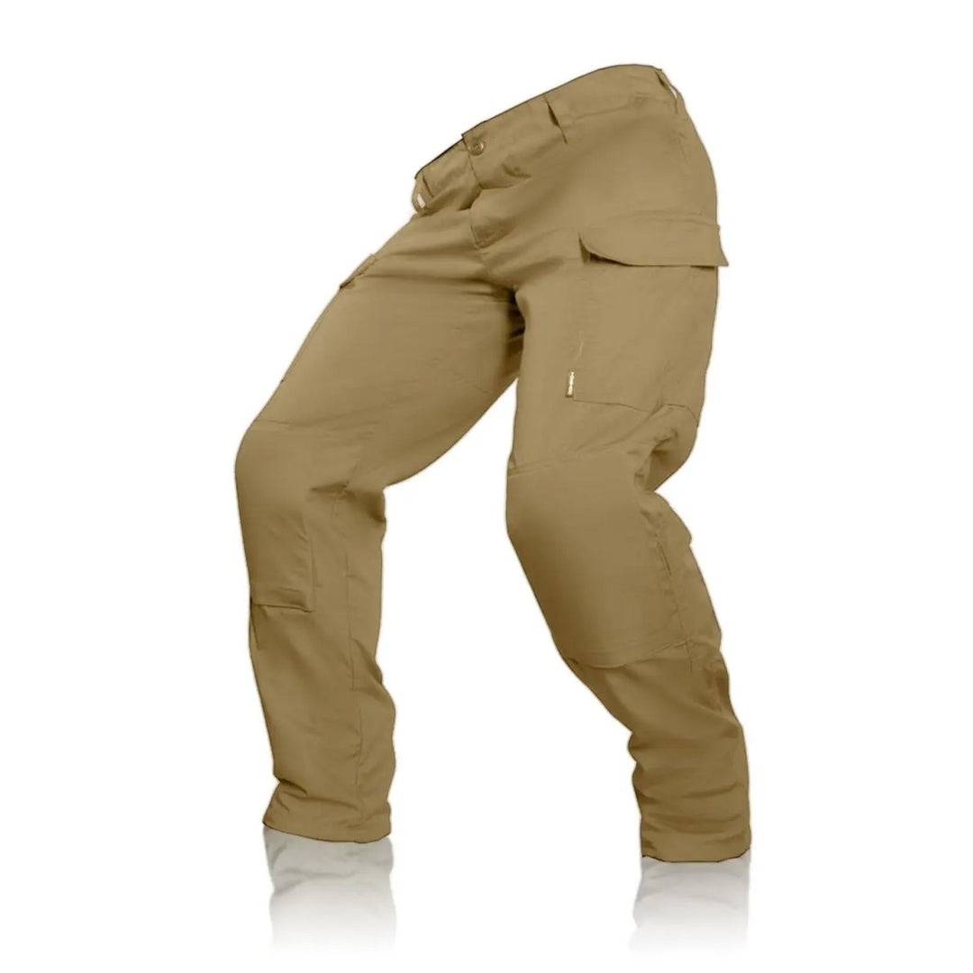 Coyote Ukrainian military combat trousers with reinforced knee pads, cargo pockets, and a ripstop fabric for durability.