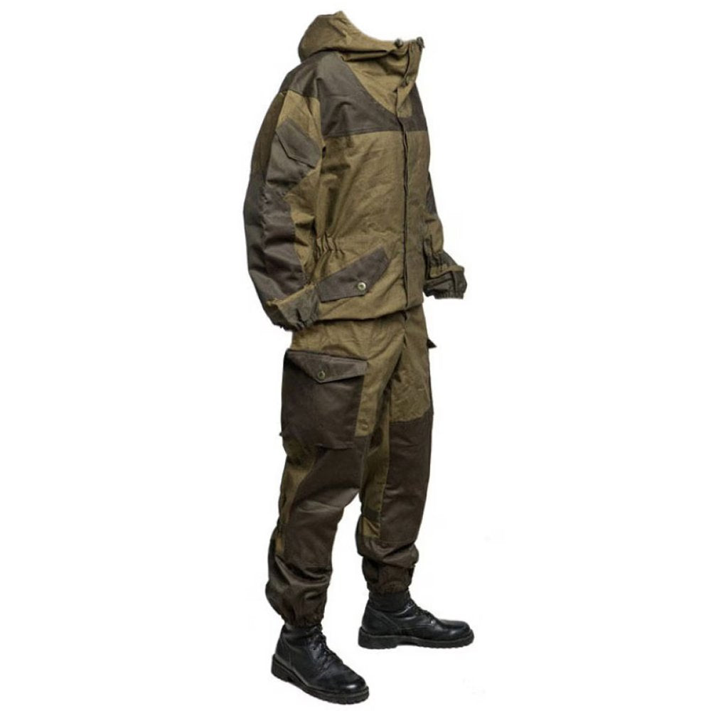 Side profile of the Gorka 3 military uniform in dark olive, featuring multiple utility pockets.