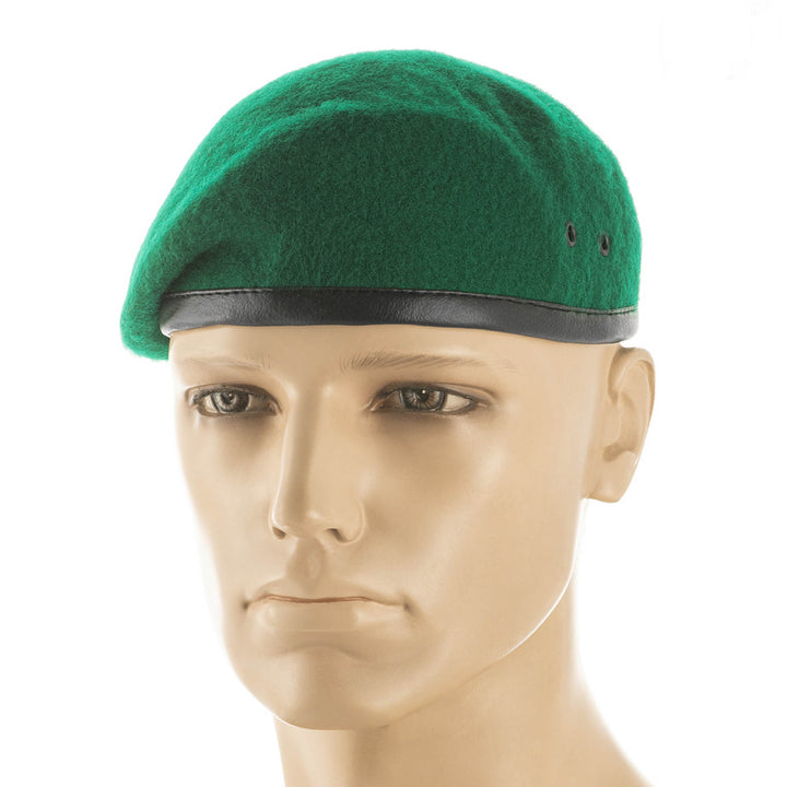 Green woolen beret hat for the State Border Guard Service, with a black leather band and two ventilation holes visible on the side.
