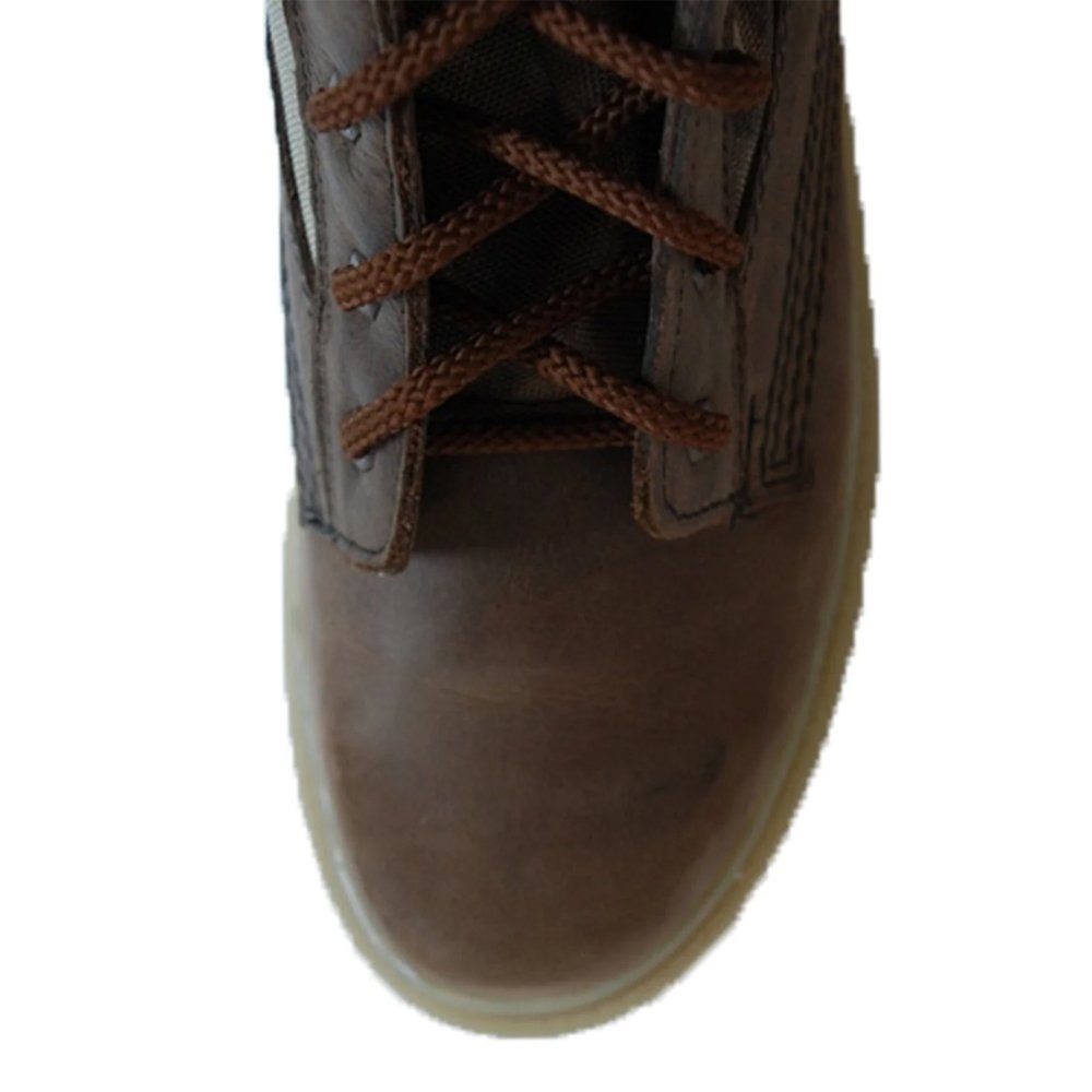 Top view of moss camouflage ankle boots with lace-up detail.