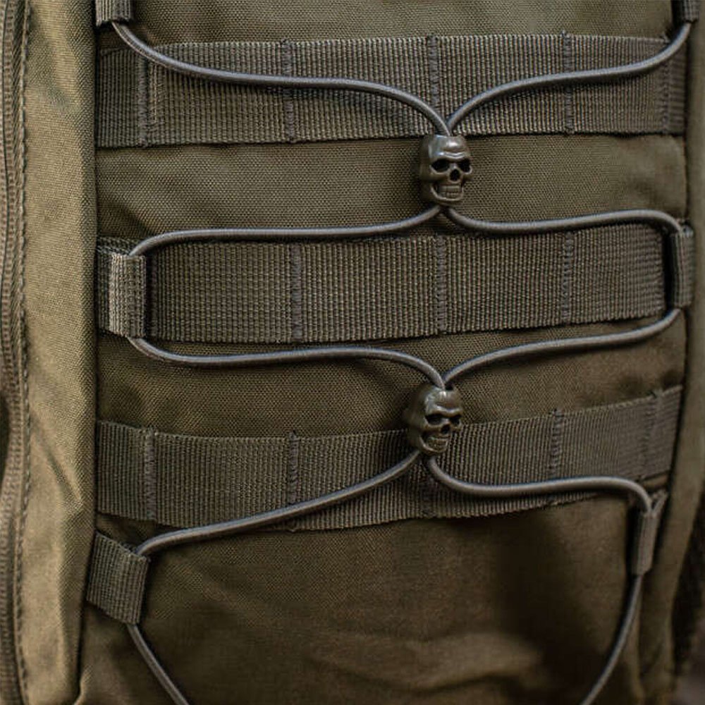 Olive tactical backpack with skull zipper pulls
