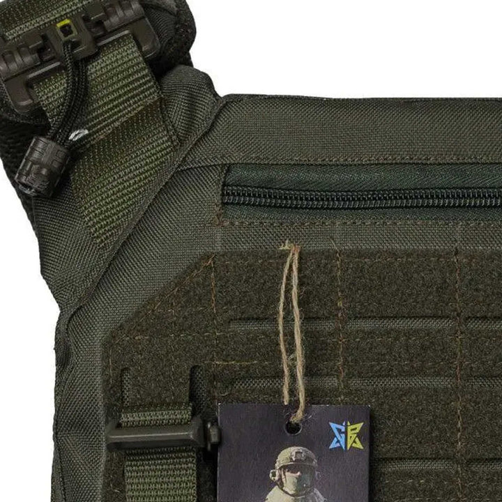 Close-up of vest chest area with zipper and Velcro patch panel