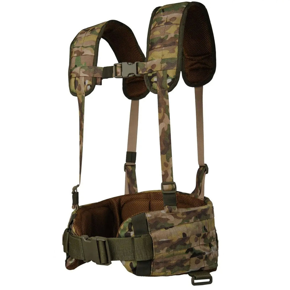 Tactical harness belt with MOLLE and support pads