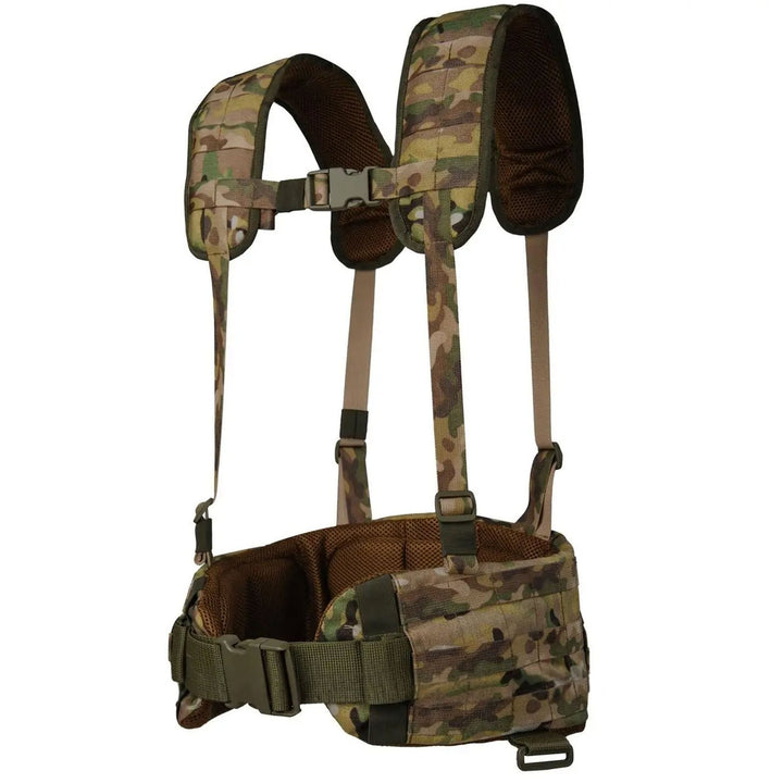 Tactical harness belt with MOLLE and support pads