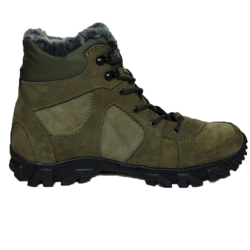 Side profile of khaki ankle boots for men, ready for winter