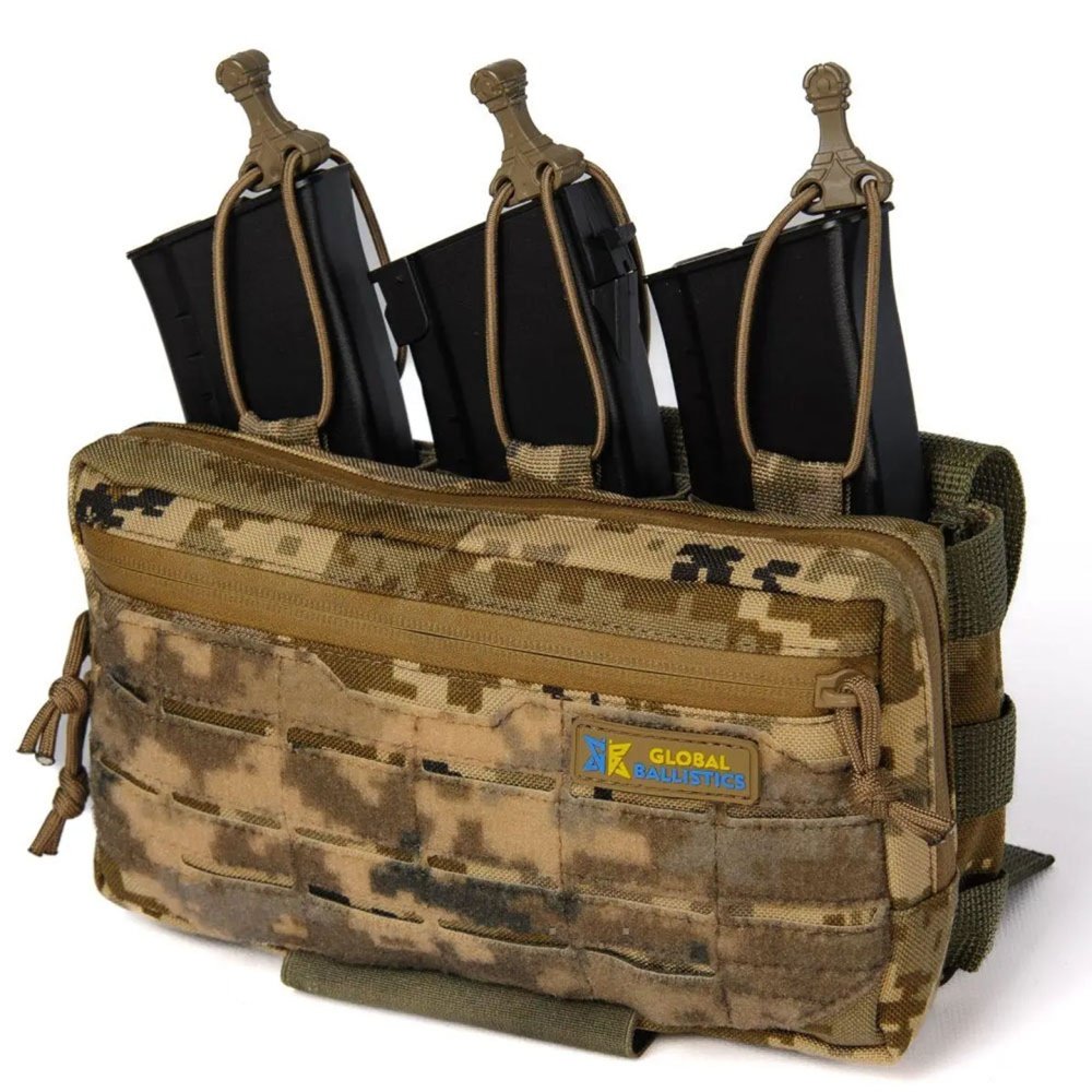 pixel camo triple magazine molle pouch ak ar with organizer pocket and elastic retention