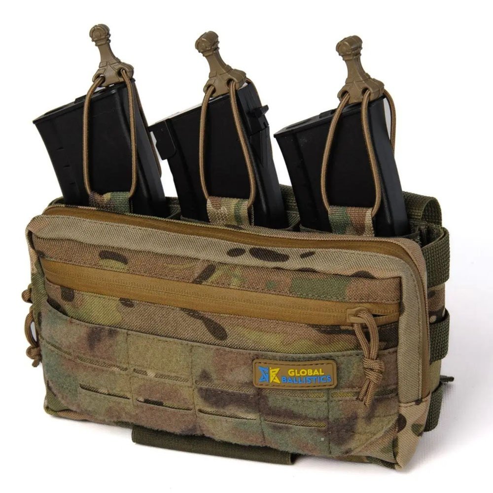 multicam triple magazine molle pouch ak ar with front admin pocket and elastic retention