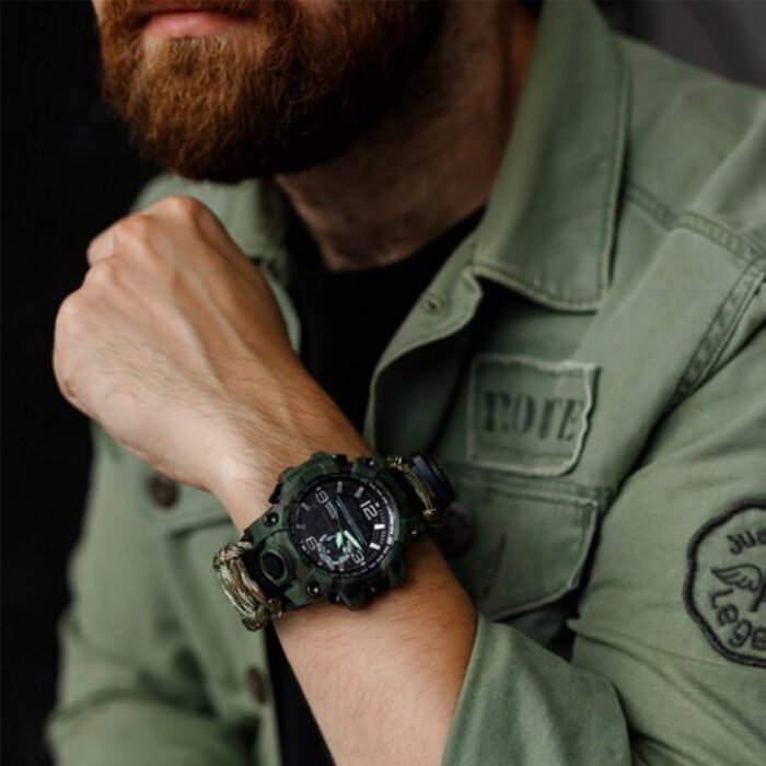 Wristwatch with Compass on a Man's Wrist
