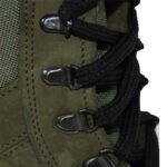 Close-up of olive tactical ankle boots lacing