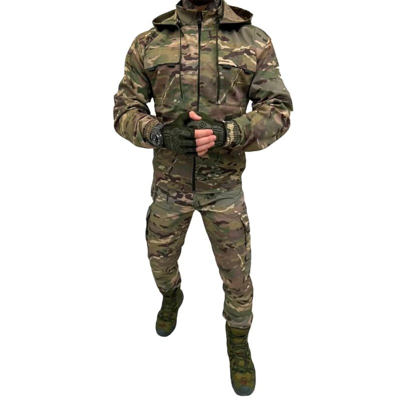The Ukrainian army's multicam combat uniform with a hood, demonstrating readiness for field operations.