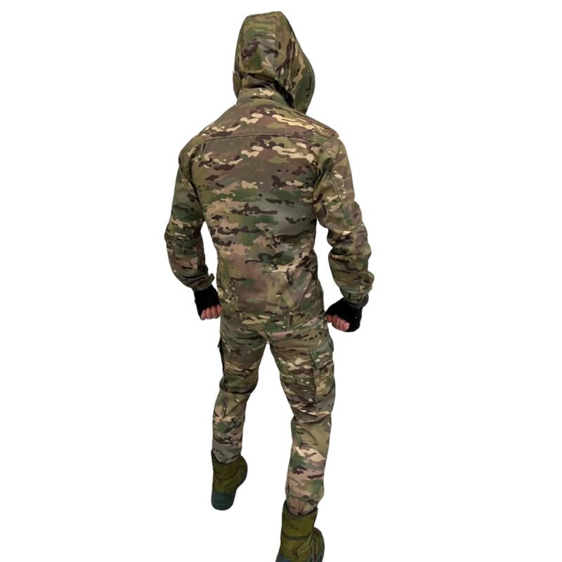 The back view of the Ukrainian army's multicam tactical suit reveals the uniform's seamless design and functionality.