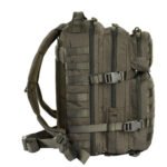 Side view of a military rucksack showcasing its profile.