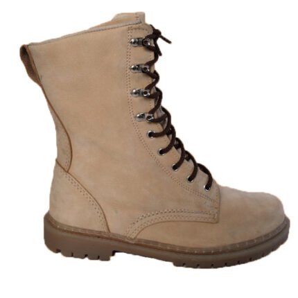Side profile of beige tactical boots for men with military-grade construction.