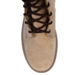 Top view of beige tactical combat boots with sturdy laces.