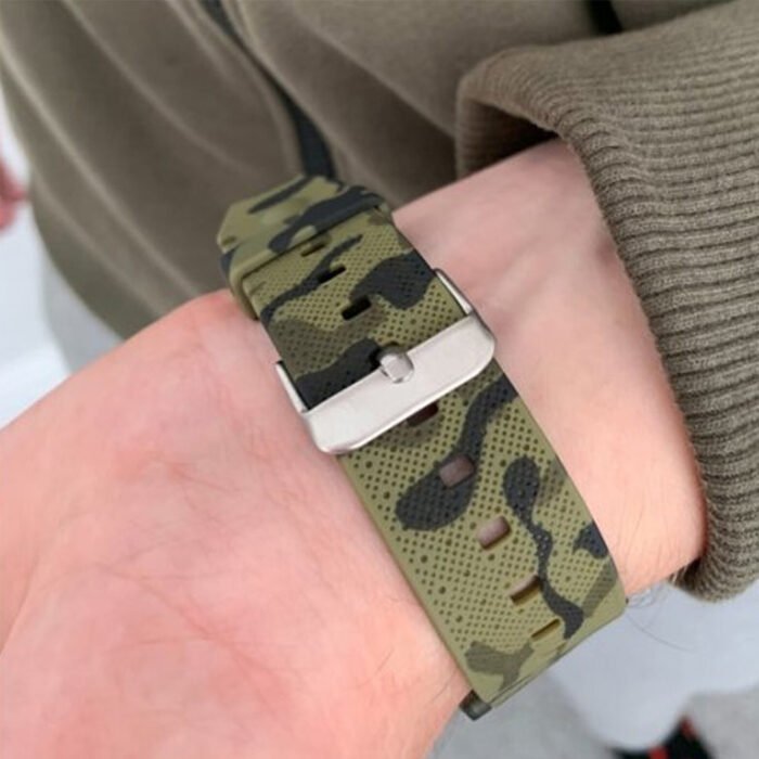 Close-up of camouflage strap on military wristwatch for men